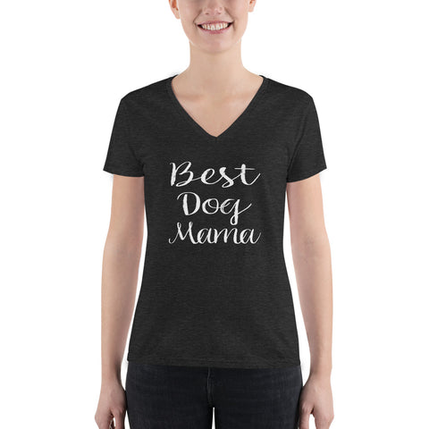 Best Dog Mama White Writing Women's Fashion Deep V-neck Tee