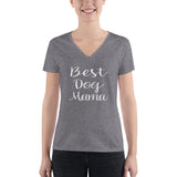 Best Dog Mama White Writing Women's Fashion Deep V-neck Tee